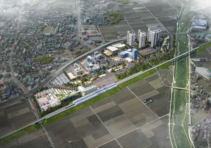 [고성(경남)=뉴시스] 신정철 기자= 경남 고성군이 국토교통부에서 주관하는 ‘2025년 투자선도지구 공모사업’에 최종 선정돼 KTX 고성역세권을 중심으로 본격적인 지역 발전과 경제 활성화에 속도를 낼 계획이라고 7일 밝혔다.사진은 KTX 고성역세권 개발 조감도.(사진=고성군 제공).2025.08.07. photo@newsis.com *재판매 및 DB 금지