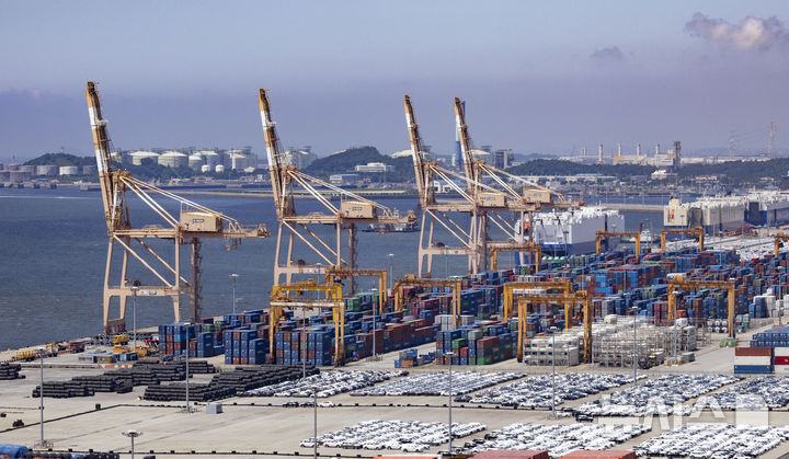 [평택=뉴시스] 경기 평택항 부두 야적장에 수출용 컨테이너와 차량들이 쌓여 있다. (사진=뉴시스 DB). photo@newsis.com