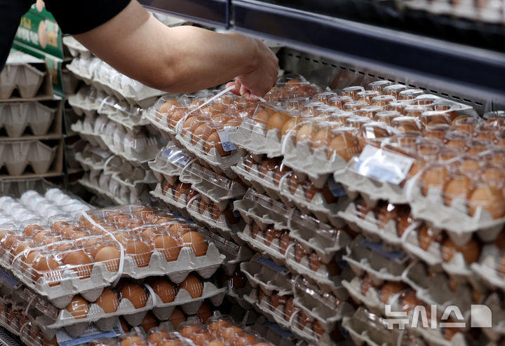 [서울=뉴시스] 김진아 기자 = 10일 서울의 한 대형마트에 계란이 진열되어 있다. 2025.08.10. bluesoda@newsis.com
