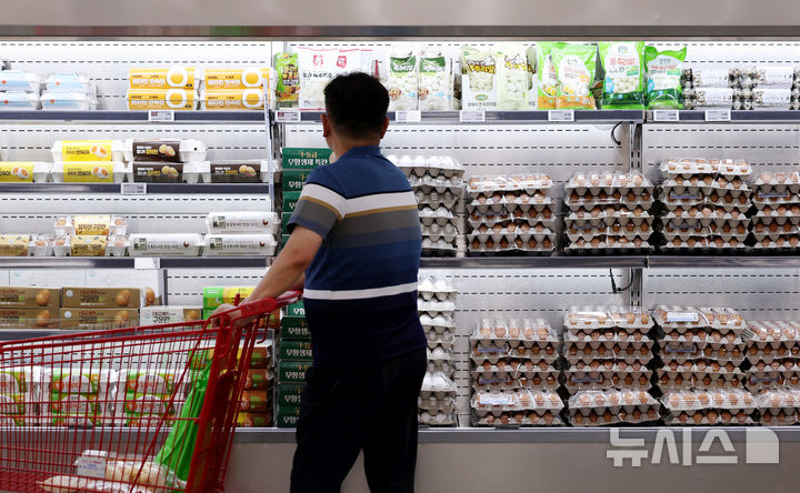 [서울=뉴시스] 김진아 기자 = 10일 서울의 한 대형마트에 계란이 진열되어 있다. 2025.08.10. bluesoda@newsis.com