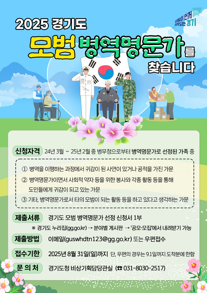 경기도, 모범 병역명문가 공모…8월31일까지 신청 접수