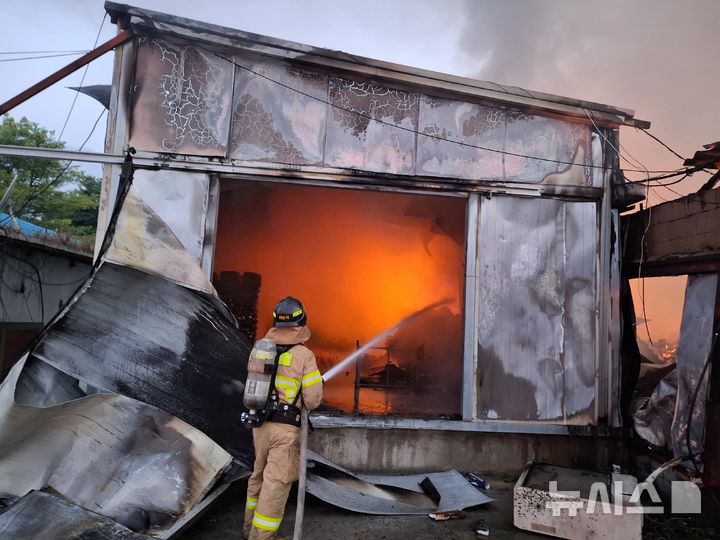 [포천=뉴시스] 양계장 화재 현장. (사진=경기도북부소방재난본부 제공) 2025.08.12. photo@newsis.com