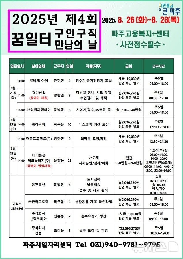 파주시, '구인 구직 만남의 날' 개최...63명 채용 예정 - 뉴스 썸네일 이미지