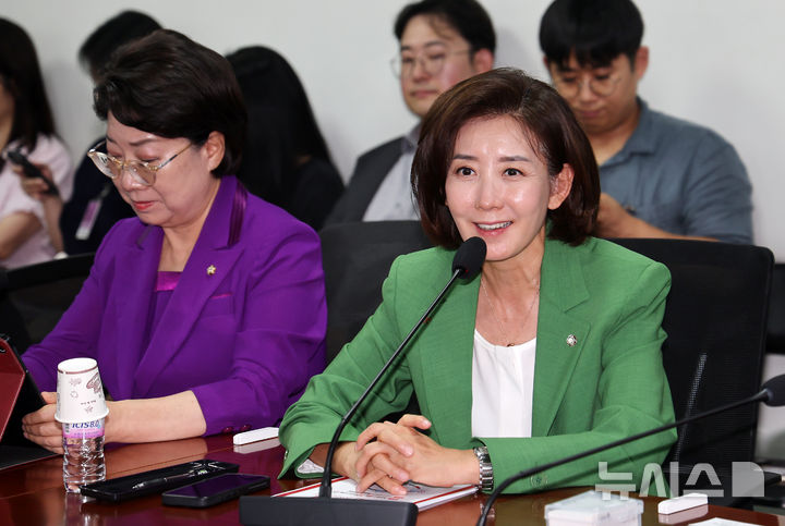 [서울=뉴시스] 김명년 기자 = 나경원 국민의힘 의원이 12일 오후 서울 여의도 국회 의원회관에서 열린 '응급의료체계 소생을 위한 정책토론회'에서 발제하고 있다. 2025.08.12. kmn@newsis.com