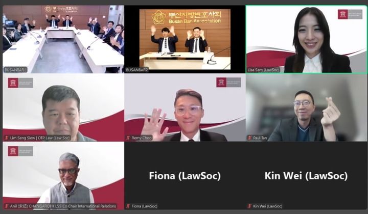 [부산=뉴시스] 부산지방변호사회-싱가포르변호사회가 '교류 협력 강화 양해각서' 체결을 위해 온라인 ZOOM 미팅을 진행하고 있는 모습. (사진=부산지방변호사회 제공) 2025.08.13. photo@newsis.com *재판매 및 DB 금지