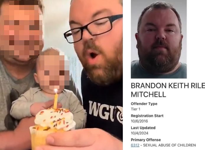 지난달 31일(현지시각) 미국 시사 주간지 뉴스위크(Newsweek)에 따르면 2016년 아동 성 학대와 아동 포르노 소지 혐의로 유죄 판결을 받은 브랜던 키스 라일리 미첼(39)가 남편 로건 스티븐 라일리와 함께 자궁 대리 임신을 통해 아이를 얻은 사실이 보도됐다. (사진=페이스북 갈무리 @Shane Bailey) *재판매 및 DB 금지