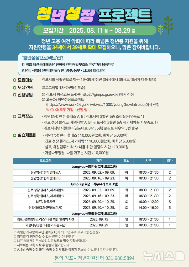 [김포=뉴시스] 정일형 기자 = 청년성장프로젝트 모집 홍보물. (사진=김포시 제공)