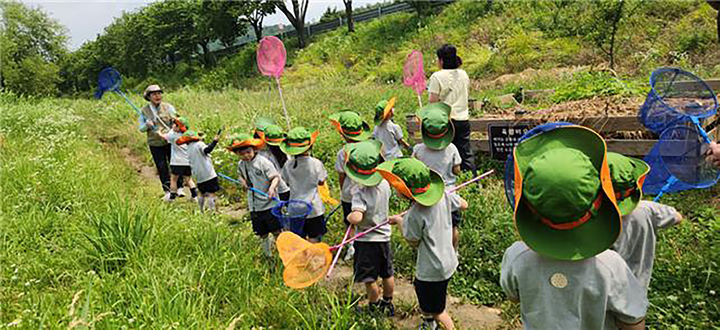 [성남=뉴시스]어린이집 원아들이 6월17일 탄천 태평습지생태원에서 곤충을 채집·관찰하고 있다.(사진=성남시 제공)2025.08.14.photo@newsis.com *재판매 및 DB 금지