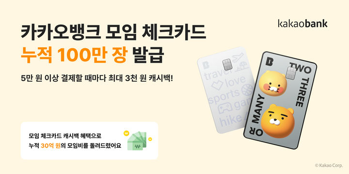 카카오뱅크, '모임 체크카드' 누적 100만장 돌파
