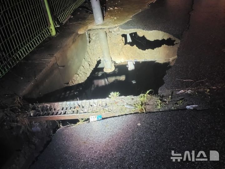 [고양뉴시스] 고양시 덕양구 싱크홀 발생 현장. (사진=경기도북부소방재난본부 제공) 2025.08.14 photo@newsis.com