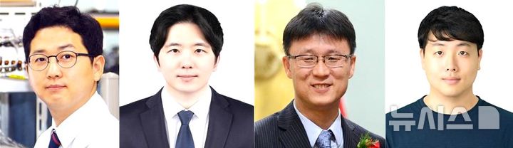 [포항=뉴시스] 송종욱 기자 = 포스텍(포항공과대학교) 기계공학과 진현규 교수·이동규 박사 연구팀과 서울대 재료공학부 정인호 교수·남준현 박사 연구팀이 지구에 풍부한 열에너지만으로 깨끗한 수소를 대량 생산할 수 있는 신물질을 발견했다. 사진 왼쪽부터 포스텍 진 교수·이동규 박사, 서울대 정 교수·남준현 박사. (사진=포스텍 제공) 2025.08.14. photo@newsis.com
