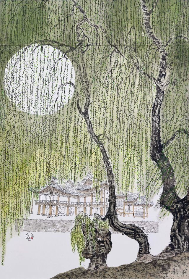 박대성 유류 2024 Ink and color on paper 192 x 130 cm 사진=리안갤러리 대구 제공 *재판매 및 DB 금지