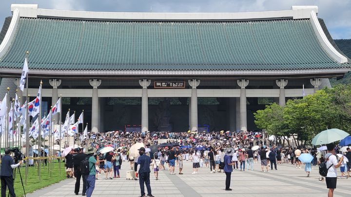 [천안=뉴시스] 송승화 기자 = 15일 '제80주년 광복절 경축 문화행사 겨레의 빛' 행사가 열린 충남 천안시 목천읍, 독립기념관 전경. 2025.08.15. ssong1007@newsis.com *재판매 및 DB 금지