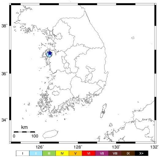 [서울=뉴시스] 16일 오전 9시33분11초 충남 당진시 서남서쪽 11㎞ 지역에서 규모 2.3의 지진이 발생했다. 기상청에 따르면 지진 발생 위치는 북위 36.85도, 동경 126.53도다. 지진 발생 깊이는 12㎞다. (사진=기상청 제공) 2025.08.16. photo@newsis.com *재판매 및 DB 금지