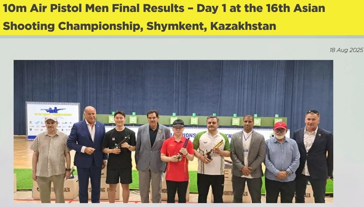 [서울=뉴시스] 홍수현(왼쪽에서 3번째), 제16회 아시아사격선수권대회 공기권총 10ｍ 은메달. (사진=아시아사격연맹 홈페이지 캡처) 2025.08.18. photo@newsis.com *재판매 및 DB 금지