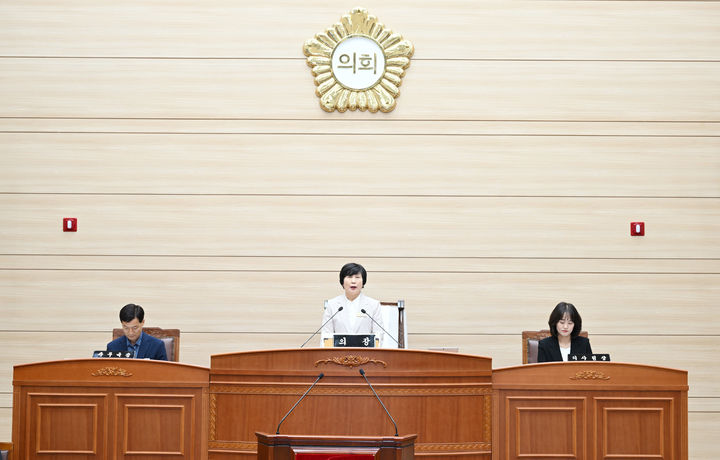 [보령=뉴시스] 보령시의회 제269회 임시회에서 개회사하는 최은순 의장. (사진=보령시의회 제공) 2025.08.18. photo@newsis.com *재판매 및 DB 금지