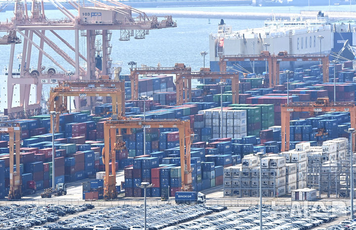 [평택=뉴시스] 26일(현지 시간) 뉴욕타임스(NYT)에 따르면 세계 최대 자동차 생산국인 세 나라의 부품업체는 산업의 중추를 이루지만, 대형 완성차 업체와 달리 이윤율이 낮고 해외 이전 자금 여력이 부족해 고율 관세에 훨씬 더 취약하다. 사진은 경기 평택시 포승읍 평택항에 컨테이너가 쌓여 있는 모습. 2025.08.26.