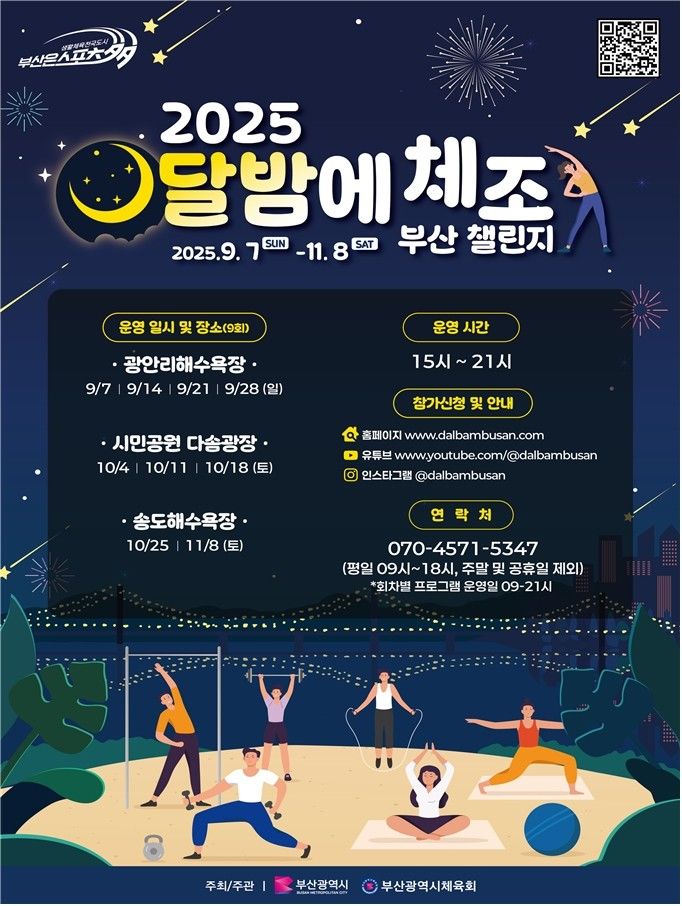 [부산=뉴시스] 부산시는 오는 9월7일부터 11월8일까지 매주 1회, 총 9회에 걸쳐 '2025 달밤에 체조 부산 챌린지' 생활체육 프로그램을 운영한다. (사진=부산시 제공) 2025.08.20. photo@newsis.com *재판매 및 DB 금지