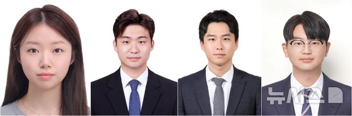 [부천=뉴시스] 정일형 기자 = 왼쪽부터 가톨릭대 바이오메디컬화학공학과 김이현, 이택준, 이정재 학생과 김준영 교수. (사진=가톨릭대 제공)