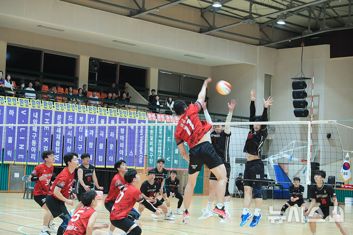 [울진=뉴시스] 안병철 기자 = 지난해 개최된 제7회 울진금강송배 전국 동호인 배구대회 경기 모습.(사진=울진군 제공) 2025.08.20. photo@newsis.com