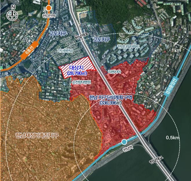 [서울=뉴시스]용산구 한남동 670번지 일대 위치도.