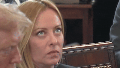 [뉴시스] 눈알을 굴리는 조르자 멜로니 이탈리아 총리의 모습. (영상=엑스) 2025.8.21 *재판매 및 DB 금지 *재판매 및 DB 금지 *재판매 및 DB 금지