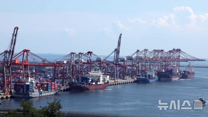 [부산=뉴시스] 하경민 기자 = 부산 남구 신선대부두에서 수출입 컨테이너 선적 및 하역작업이 진행되고 있다. 2025.08.21. yulnetphoto@newsis.com