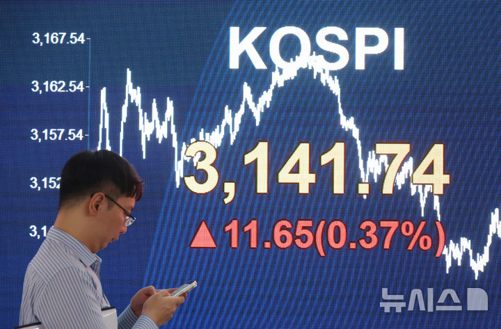 [서울=뉴시스] 고승민 기자 = 코스피가 전 거래일(3130.09)보다 11.65포인트(0.37%) 오른 3141.74에 마감한 21일 서울 여의도 kb국민은행 딜링룸에서 관계자가 업무를 보고 있다.&nbsp; 코스닥 지수는 전 거래일(777.61)보다 0.37포인트(0.05%) 하락한 777.24에 거래를 마쳤다. 서울 외환시장에서 원·달러 환율은 전 거래일(1398.4원)과 동일한 1398.4원에 주간 거래를 마감했다. 2025.08.21. kkssmm99@newsis.com