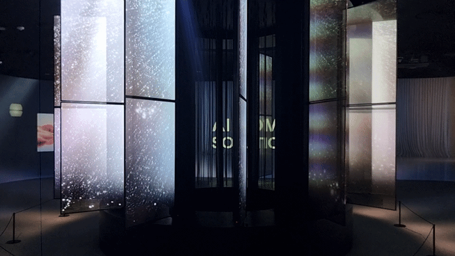 [서울=뉴시스]이지용 기자 = LG전자 플래그십 D5의 브랜드경험 공간. 투명 올레드 패널로 만든 조형물이 움직이고 있다. 2025.08.22. leejy5223@newsis.com *재판매 및 DB 금지