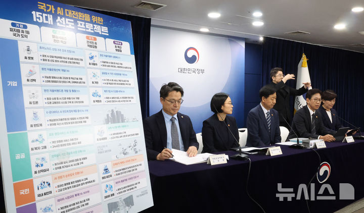 [서울=뉴시스] 추상철 기자 = 구윤철 경제부총리 겸 기획재정부 장관과 관계 부처장관들이 22일 오후 서울 종로구 정부서울청사에서 새정부 경제성장전략 관계부처 합동 브리핑을 하고 있다. 2025.08.22. scchoo@newsis.com