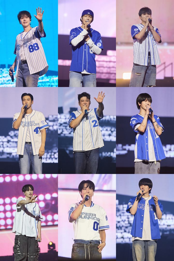 [서울=뉴시스] 슈퍼주니어 20주년 공연에서 아홉 멤버들의 모습. (사진 = SM엔터테인먼트 제공) 2025.08.24. photo@newsis.com *재판매 및 DB 금지