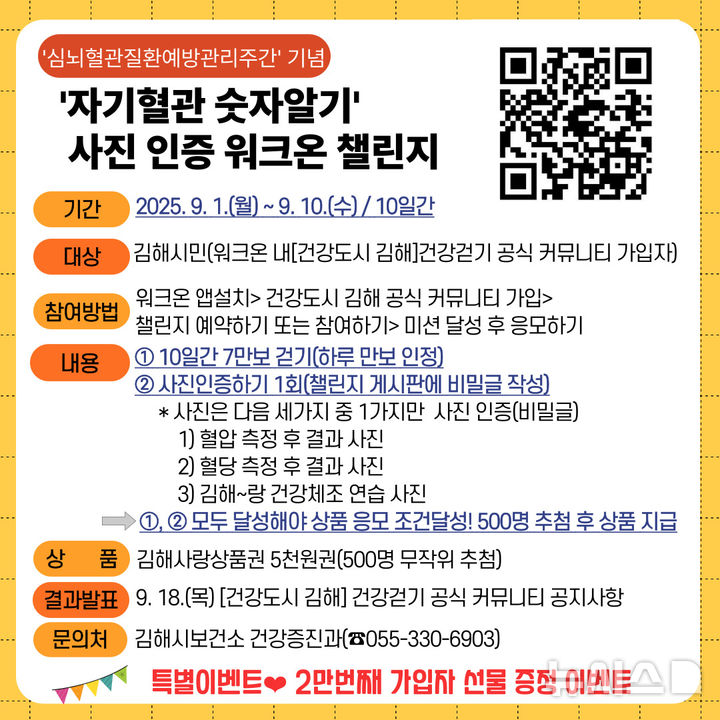 [김해=뉴시스] 김해시보건소 '자기혈관숫자알기' 워크온 챌린지. (사진=김해시 제공) 2025.08.25. photo@newsis.com