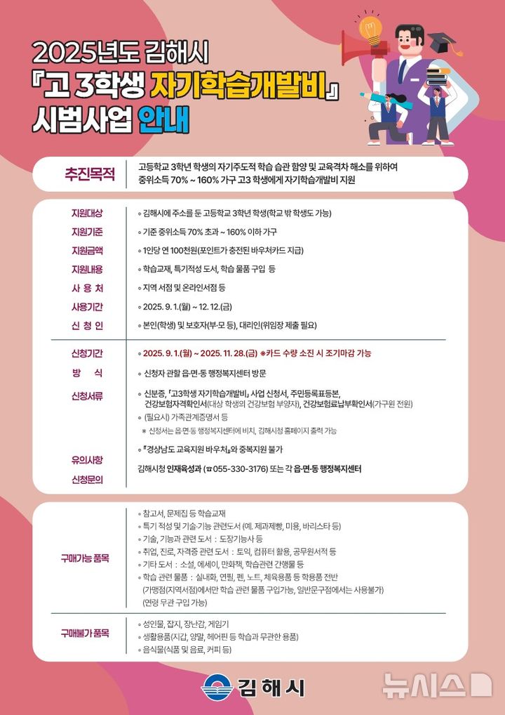 [김해=뉴시스] 고3 자기학습개발비 지원. (사진=김해시 제공) 2025.08.25. photo@newsis.com