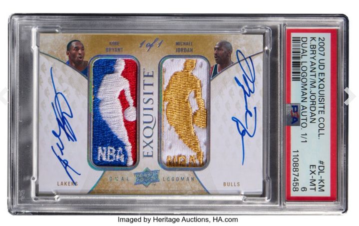 [서울=뉴시스] 경매에서 스포츠카드 역대 최고가인 1293만2000달러에 팔린 마이클 조던과 코비 브라이언트의 사인 카드. (사진 = 헤리티지 옥션 홈페이지 캡처) *재판매 및 DB 금지