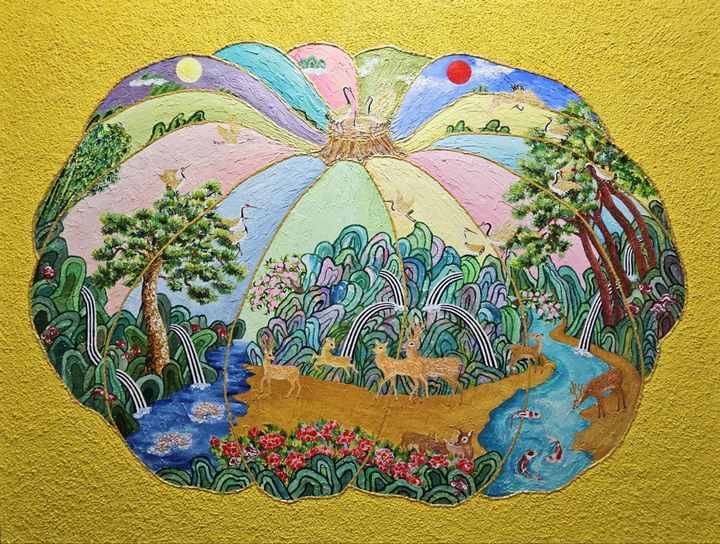 [서울=뉴시스]부산 지역 대표 중견화가 박도희 작가가 다음달 3일부터 8일까지 서울 종로구 인사아트센터에서 개인 전시회를 개최한다. '호박, 생의 연가(戀歌)를 품다'를 주제로 한 이번 전시회에는 늙은 호박의 겉과 주변에 십장생도를 그려넣은 작품 30여점을 선보인다. (사진 = 본인 제공) 2025.08.25. photo@newsis.com *재판매 및 DB 금지