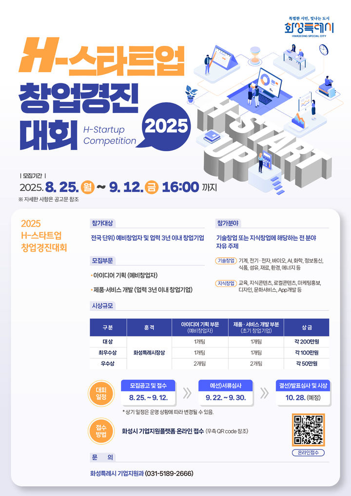 [화성=뉴시스]2025 H-스타트업 창업경진대회 디지털 홍보자료.(사진=화성시 제공)2025.08.26.photo@newsis.com *재판매 및 DB 금지