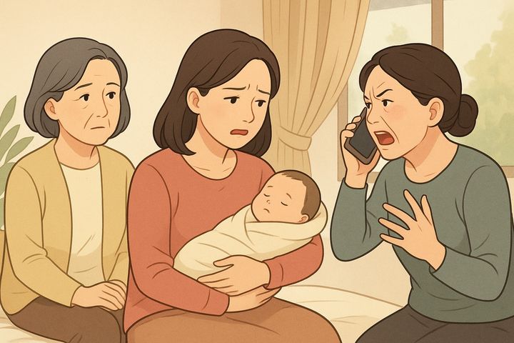 [뉴시스] 출산 후 산후 조리를 친정 엄마한테 부탁한 가운데 시어머니가 화를 낸 사연. 2025.08.26. (사진=AI 생성 이미지). *재판매 및 DB 금지 *재판매 및 DB 금지