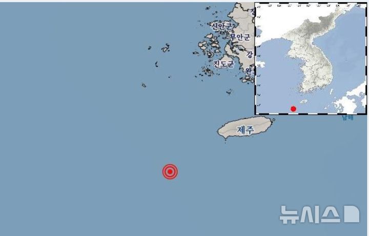 [제주=뉴시스] 기상청이 발표한 지진 발생 위치 모습. (사진=기상청 제공) 2025.08.26. photo@newsis.com *재판매 및 DB 금지