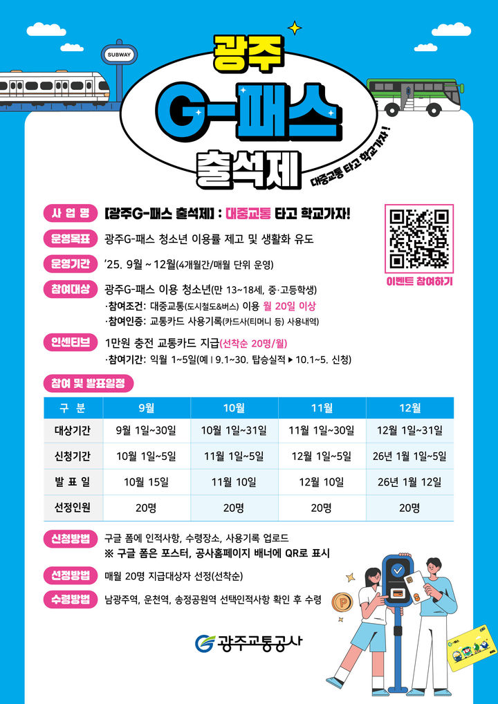 [광주=뉴시스] 광주교통공사 청소년 대상 대중교통 출석 이벤트. (사진=광주교통공사 제공). photo@newsis.com *재판매 및 DB 금지