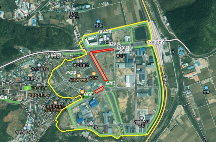 [창원=뉴시스] 경남 창원시 의창구 북면 동전일반산업단지 기후대응 도시숲 위치도. (사진=창원시청 제공) 2025.08.28. photo@newsis.com *재판매 및 DB 금지