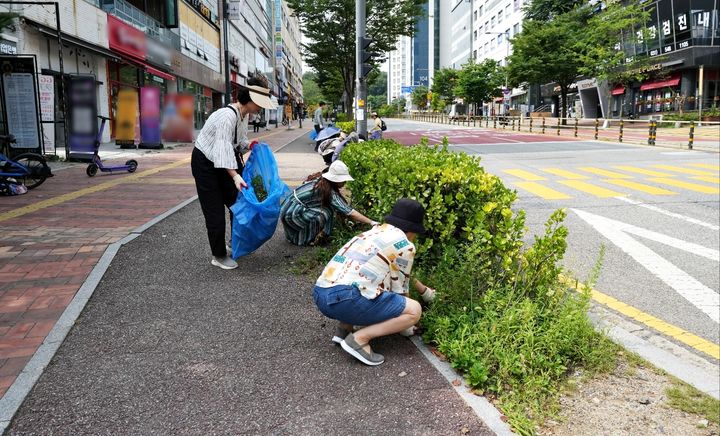 [수원=뉴시스] 잡초 제거. (사진=광교1동 행정복지센터 제공) 2025.08.28. photo@newsis.com *재판매 및 DB 금지