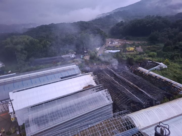 [서울=뉴시스] 30일 오전 서울 서초구 내곡동의 비닐하우스 단지에서 불이 나 60대 남성 1명이 숨졌다. 사진은 해당 비닐하우스 단지. (사진 제공=소방) 2025.08.30. photo@newsis.com *재판매 및 DB 금지