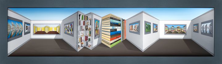 Shape-Shifter, 2023, oil and collage on board, 76.4 x 251.9 x 35.5 cm *재판매 및 DB 금지