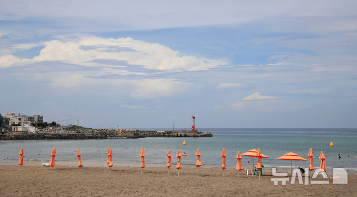 [제주=뉴시스] 우장호 기자 = 제주 도내 12개 지정해수욕장이 폐장하는 31일 오후 제주시 이호테우해숙장이 평소 주말보다 찾는 이가 없어 한산한 모습을 보이고 있다. 2025.08.31. woo1223@newsis.com