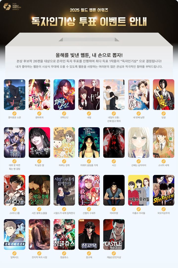 '2025 월드 웹툰 어워즈' 본상 후보작 투표 페이지. (문화체육관광부 제공) *재판매 및 DB 금지