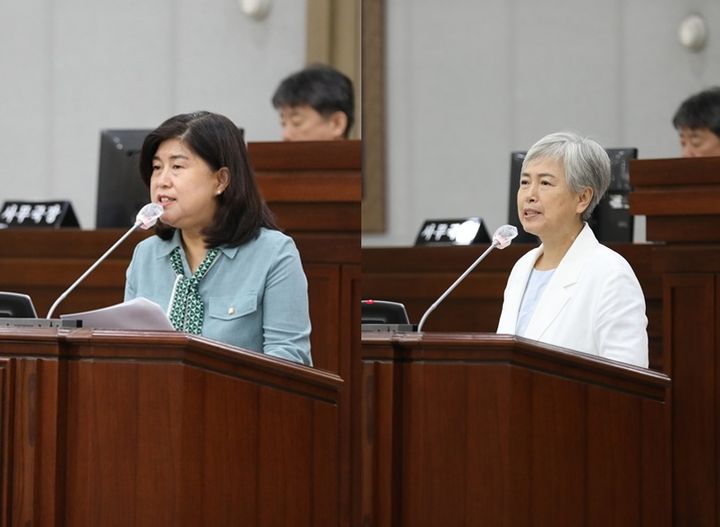 [수원=뉴시스] 조미옥(사진 왼쪽)·윤경선 의원. (사진=수원시의회 제공) 2025.09.01. photo@newsis.com *재판매 및 DB 금지