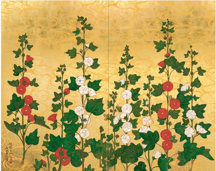 Takashi Murakami Tachiaoi-zu, 2025 Acrylic and gold leaf on canvas mounted on aluminum frame 59 7/8 x 74 7/8 inches (152 x 190 cm) ©2025 Takashi Murakami/Kaikai Kiki Co., Ltd. All Rights Reserved Courtesy the artist and Gagosian *재판매 및 DB 금지