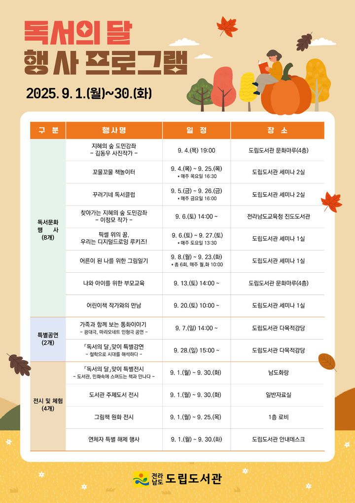 [무안=뉴시스] 전남도립도서관, 독서의 달 홍보 포스터. (포스터 제공 = 전남도립도서관). 2025.09.01. photo@newsis.com *재판매 및 DB 금지