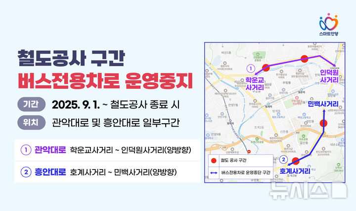 [안양=뉴시스] 철도 공사 구간 버스전용차로 운영 일시 중지 안내도. (안내도=안양시 제공).2025.09.01. iambh@newsis.com *재판매 및 DB 금지