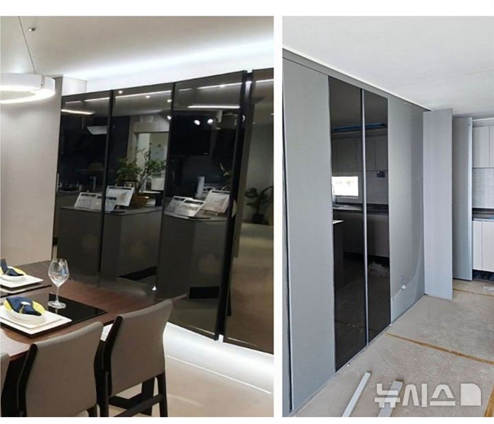 [포항=뉴시스] 안병철 기자 = 옵션 선택 당시 안내받은 주방장식장(왼쪽)과 실제 시공된 주방장식장 모습. 사진=독자 제공) 2025.09.02. photo@newsis.com